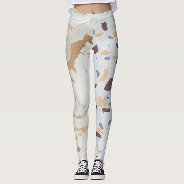 Terrazzo Marble Purple Gold Cute Leggins Leggings (Front)