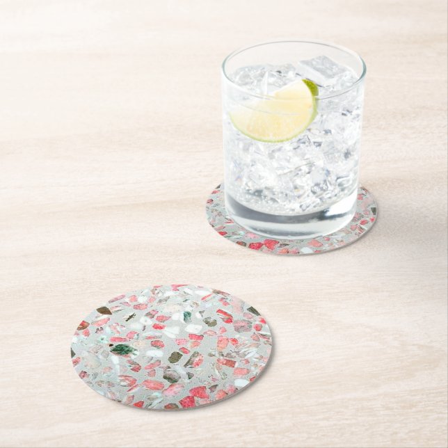 terrazzo marble stone round paper coaster (Insitu)