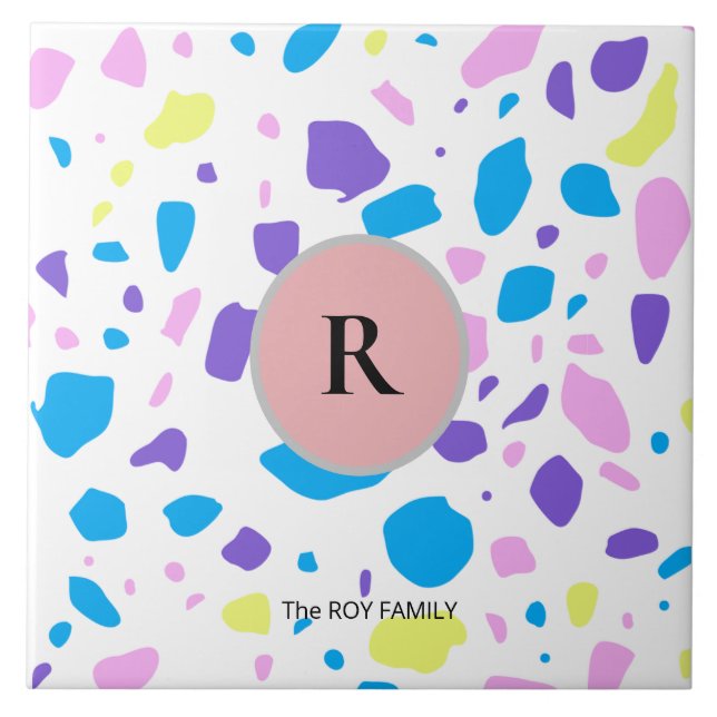 TERRAZZO MONOGRAM FAMILY NAME CUSTOM Ceramic Tile (Front)