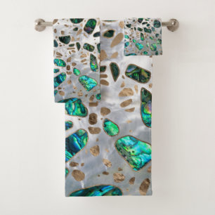 Terrazzo - Mosaic Abalone Pearl and Gold #1 Bath Towel Set