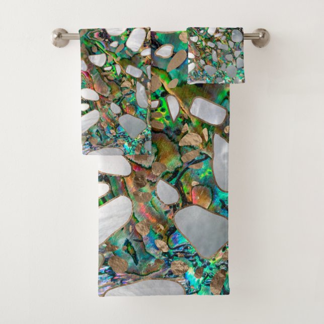Terrazzo - Mosaic Abalone Pearl and Gold #6 Bath Towel Set (Insitu)