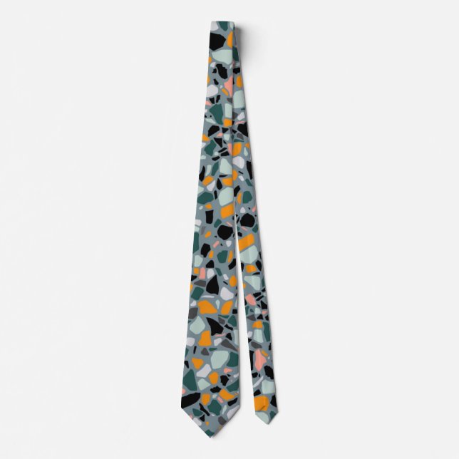 Terrazzo Neck Tie in orange black salmon evergreen (Front)