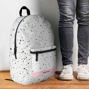 Terrazzo Pastel Back To School Modern Pink Printed Backpack