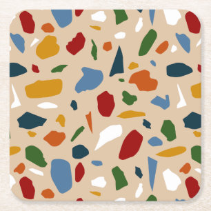 Terrazzo Pattern Colourful Square Paper Coaster