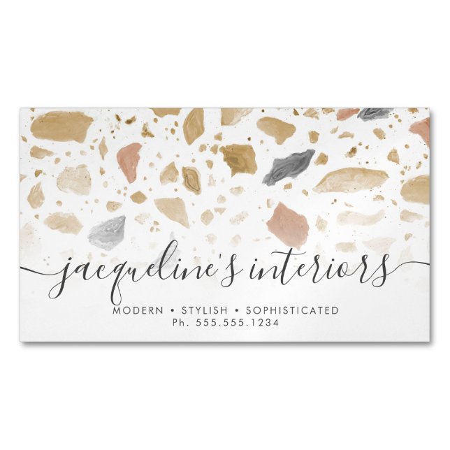 Terrazzo Pattern Modern Earth Tone Neutrals Retro Magnetic Business Card (Front)