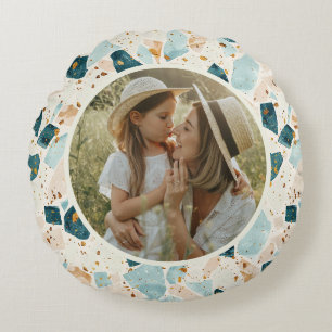 Terrazzo Pattern Personalised Photo Round Cushion