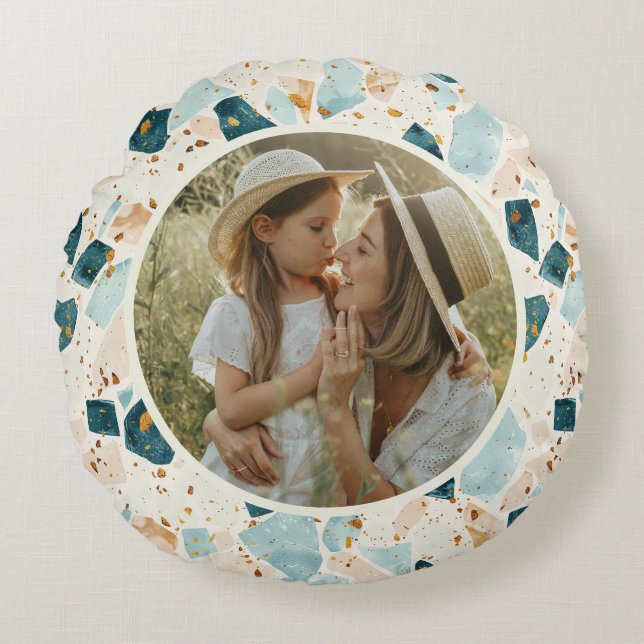 Terrazzo Pattern Personalised Photo Round Cushion (Front)