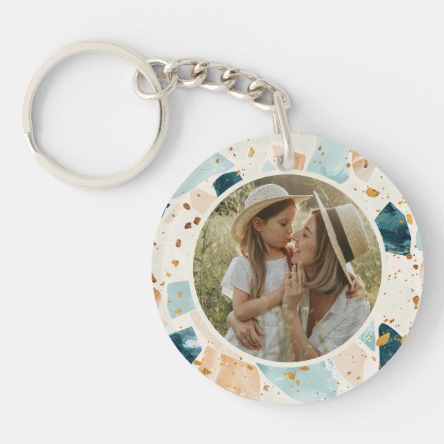 Terrazzo Pattern Personalised Photo Two-Sided Key Ring (Front)