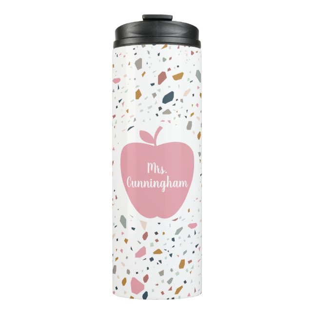 Terrazzo Pattern Pink Apple Teacher Thermal Tumbler (Front)