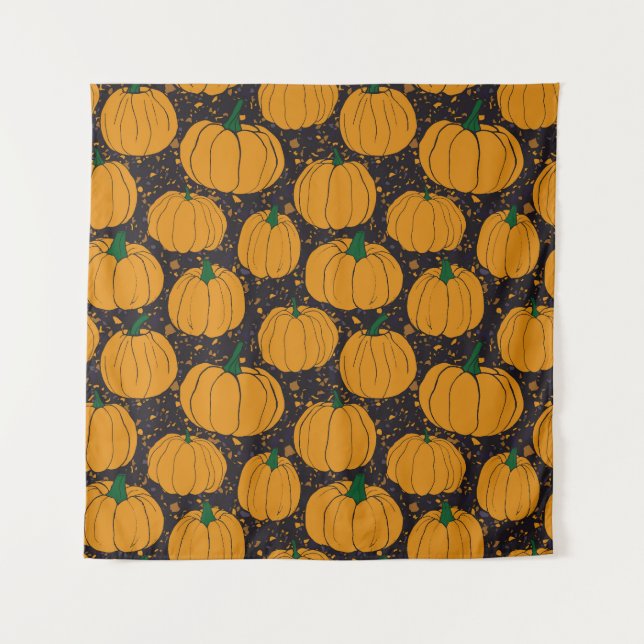 Terrazzo pumpkins, autumn vintage pattern. tapestry (Front)