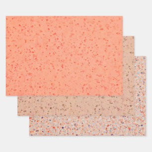 Terrazzo Retro Living Coral Pink Elegant Pattern Wrapping Paper Sheet