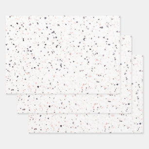 Terrazzo Retro White Black Pink Vintage Pattern Wrapping Paper Sheet