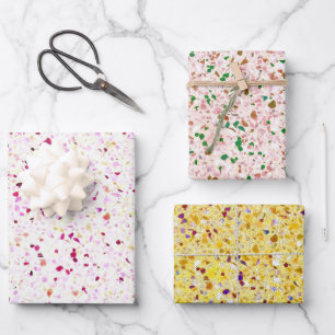 Terrazzo Retro Yellow Gold Pink Vintage Pattern Wrapping Paper Sheet