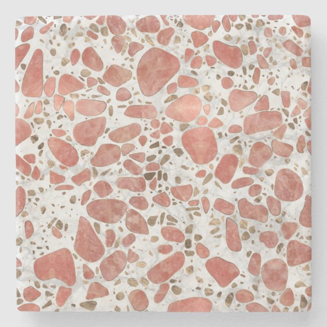Terrazzo - Rose quartz and gold on marble #1 Stone Coaster (Front)