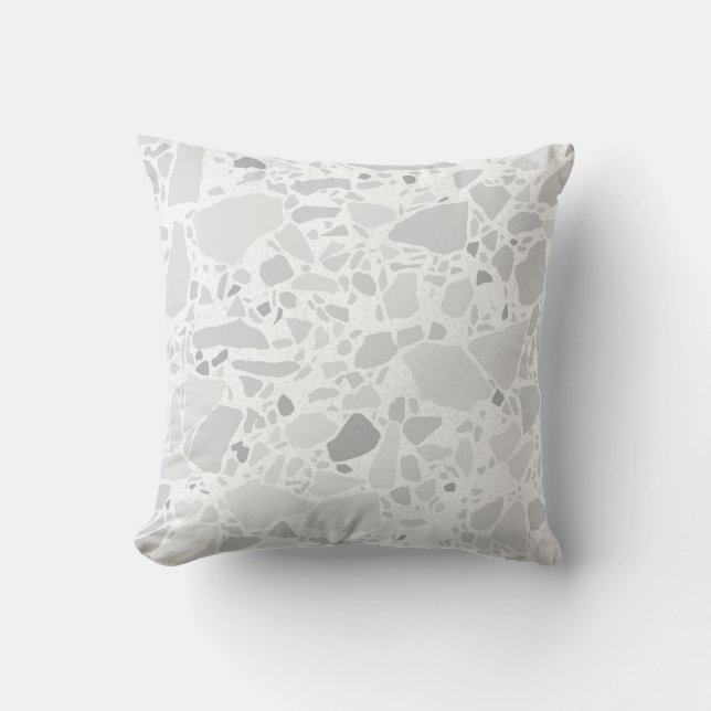 Terrazzo Stone Print Pattern Light Gray Cushion (Front)