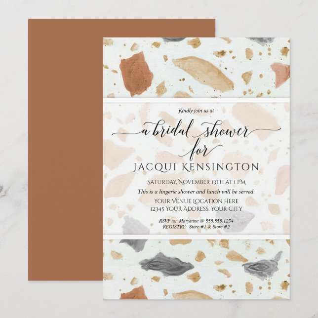 Terrazzo Terra-cotta Modern Earthy Bridal Show Invitation (Front/Back)