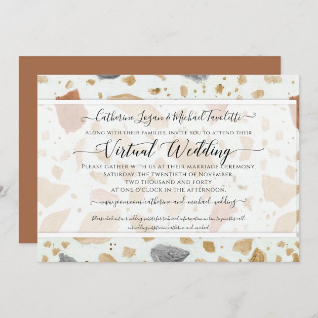 Terrazzo Terra-cotta Modern Earthy Virtual Wedding Invitation (Front/Back)