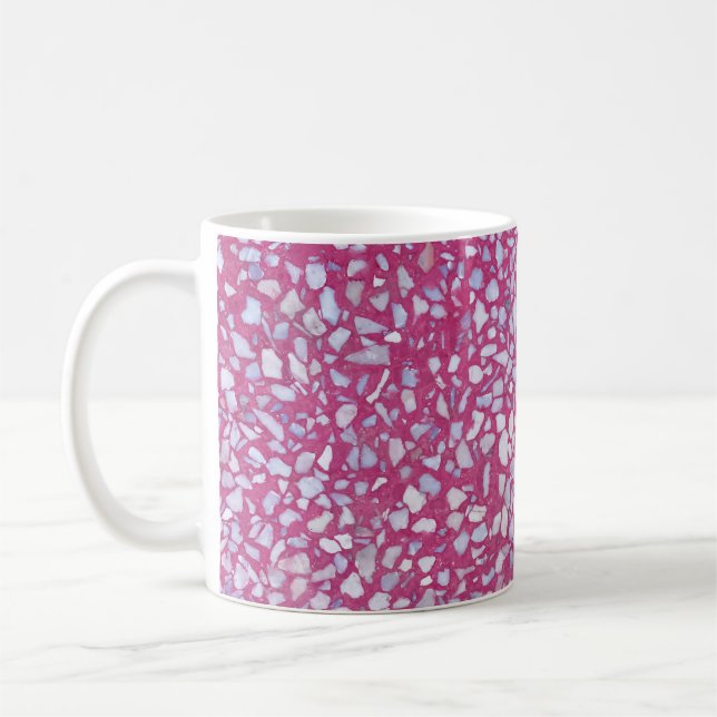 Terrazzo Texture: Pink White Elegance. Coffee Mug (Left)