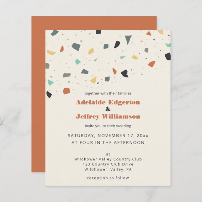 Terrazzo Tile Confetti Budget Wedding Invitations (Front/Back)