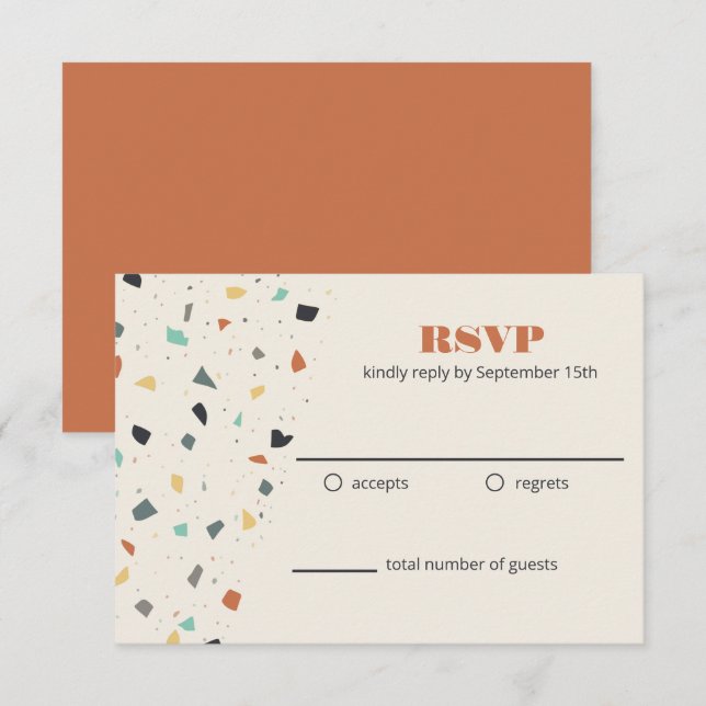 Terrazzo Tile Confetti Modern Style RSVP Card (Front/Back)