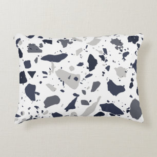 Terrazzo tile design black and grey on white decorative cushion