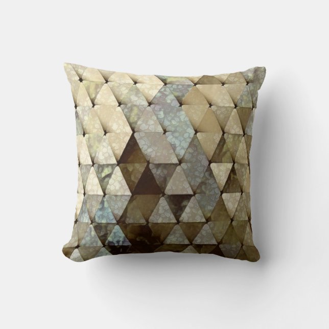 Terrazzo Triangles Beige Aqua Forest Green Cushion (Front)