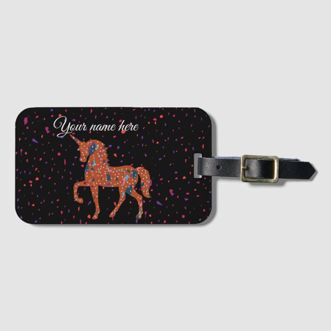 Terrazzo Unicorn Luggage Tag (Front Horizontal)