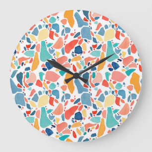 Terrazzo Watercolor: Colourful Seamless Pattern. Large Clock