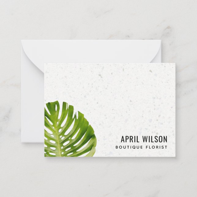 TERRAZZO WATERCOLOR GREEN MONSTERA LEAF FOLIAGE CARD (Front)