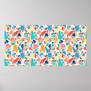 Terrazzo watercolor seamless pattern. Hand drawn o Poster