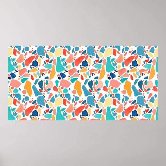 Terrazzo watercolor seamless pattern. Hand drawn o Poster (Front)