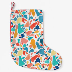 Terrazzo watercolor seamless pattern. Hand drawn o Small Christmas Stocking