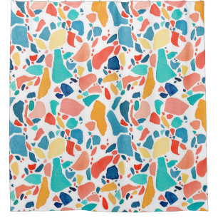 Terrazzo watercolor seamless pattern. Hand Shower Curtain