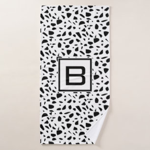 Terrazzo white black pattern monogram initial bath towel set