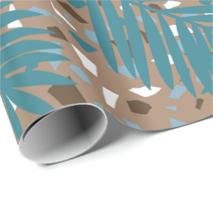 Terrazzo with Palm Leaves, beachy, seaside, teal Wrapping Paper