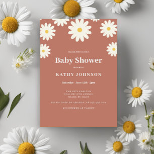 Terrcotta Daisy Baby Shower Girl Invitation
