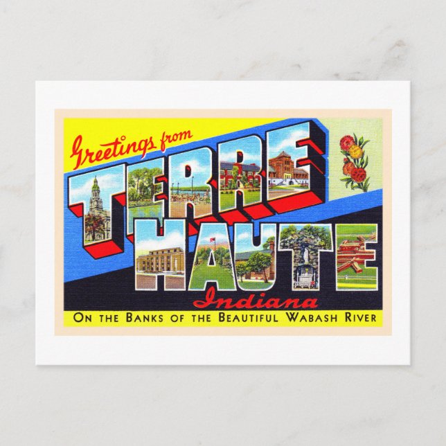 Terre Haute Indiana Vintage Large Letter Postcard (Front)