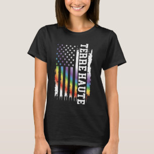 Terre Haute United States Distressed Rainbow w US  T-Shirt