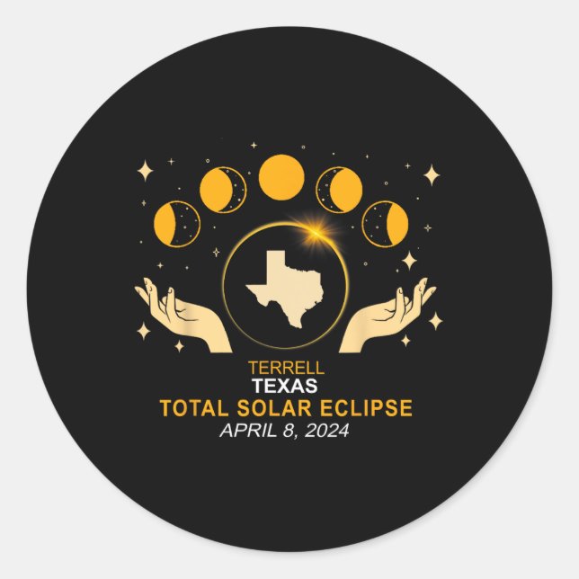 Terrell Solar Eclipse 2024 Totality April 8  Classic Round Sticker (Front)