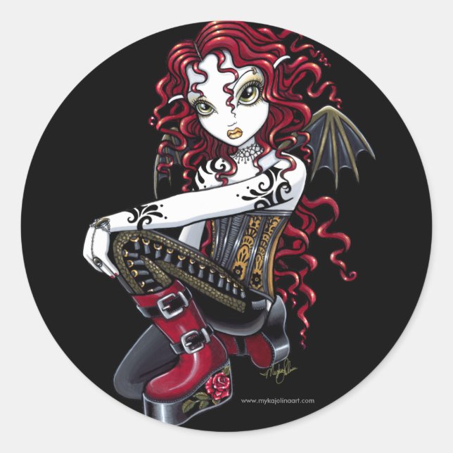 "Terri" Gothic Red Rose Tattoo Fairy Art Stickers (Front)
