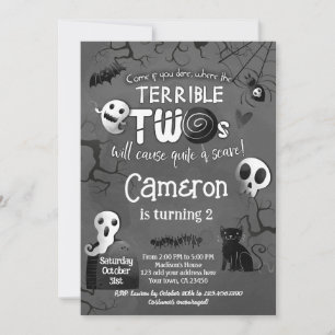 Terrible Two Black & White Spooktacular Halloween Invitation