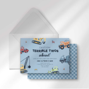 Terrible Twos Ahead Construction Truck 2nd Invitation