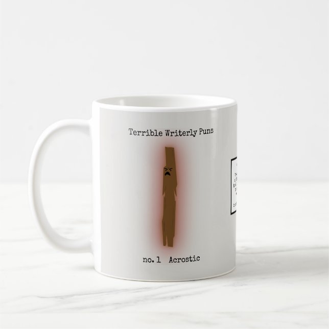 Terrible Writerly Puns Coffee Mug (Left)