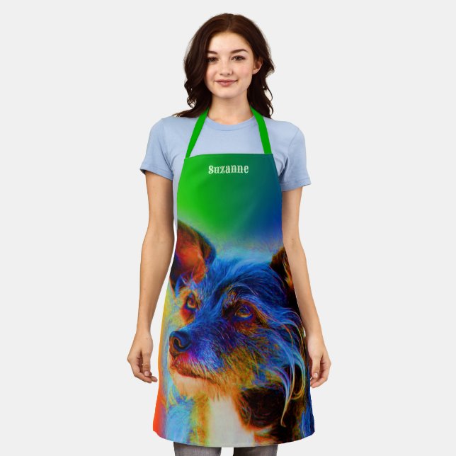 Terrier Dog Face Abstract Personalised Apron (Worn)