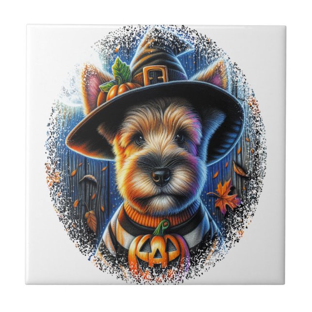 Terrier Dog Halloween Ceramic Tile (Front)