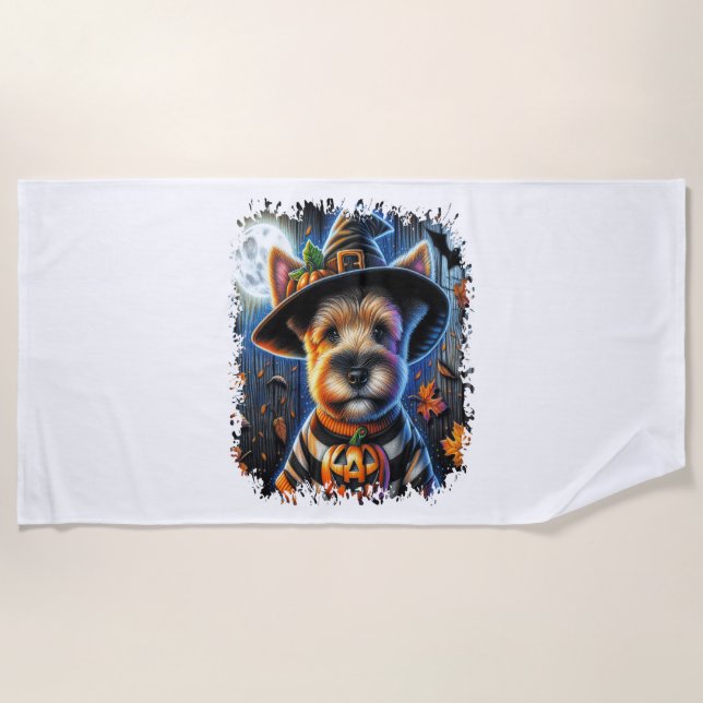 Terrier Dog Halloween Square Beach Towel (Front)