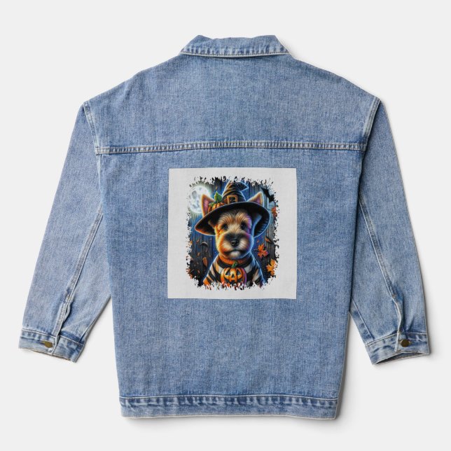Terrier Dog Halloween Square Denim Jacket (Back)