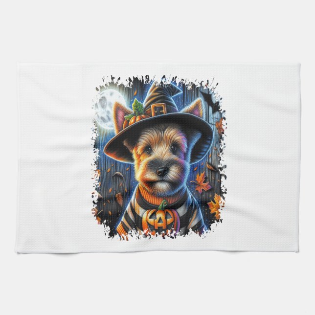 Terrier Dog Halloween Square Tea Towel (Horizontal)