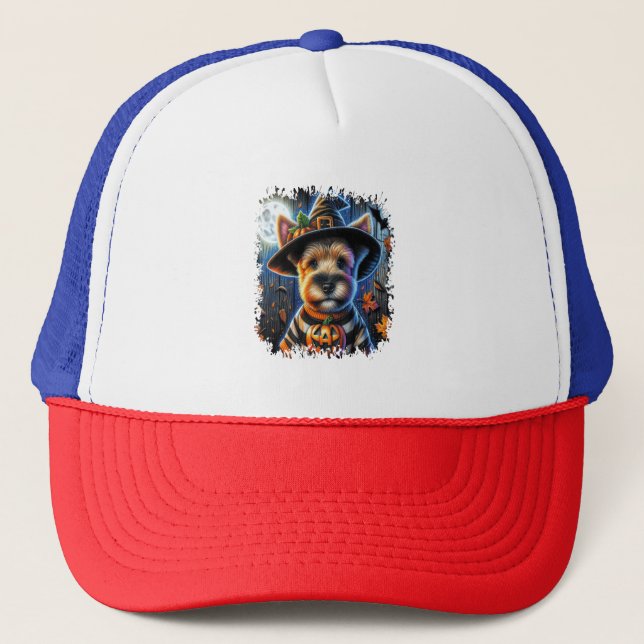 Terrier Dog Halloween Square Trucker Hat (Front)