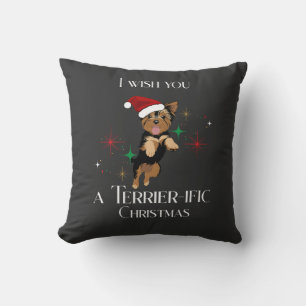 Terrier-ific Christmas Cute Dog Holiday Pun Cushion